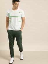 Load image into Gallery viewer, Men White &amp; Green Printed Round Neck T-shirt X4