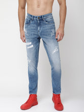 Load image into Gallery viewer, Men Blue Tapered Fit Mid-Rise Clean Look Stretchable Jeans TG5