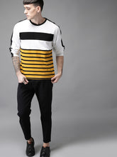 Load image into Gallery viewer, Men White &amp; Black Striped Round Neck T-shirt P9
