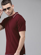 Load image into Gallery viewer, Men Maroon Solid Polo Collar T-shirt V3