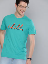 Load image into Gallery viewer, Men Turquoise Blue Printed Round Neck T-shirt QW