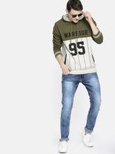 Load image into Gallery viewer, Men Off-White &amp; Olive Green Printed Hooded Sweatshirt V4