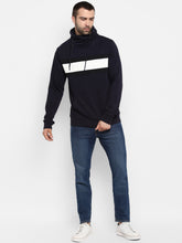 Load image into Gallery viewer, Men Navy Blue &amp; Grey Colourblocked Hooded Sweatshirt S3