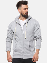 Load image into Gallery viewer, Men Grey Solid Hooded Sweatshirt S