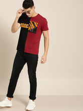 Load image into Gallery viewer, Men Maroon &amp; Black Colourblocked Round Neck T-shirt A54