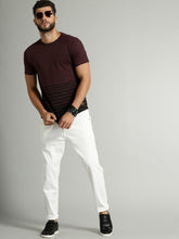 Load image into Gallery viewer, Men Maroon Striped Round Neck T-shirt AA1