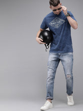 Load image into Gallery viewer, Men Blue Laundered Graphic Printed Round Neck T-shirt B4