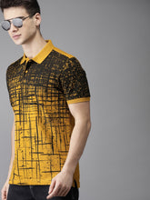 Load image into Gallery viewer, Men Mustard Yellow &amp; Black Printed Polo Collar T-shirt