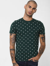 Load image into Gallery viewer, Men Green Printed Round Neck T-shirt QW3